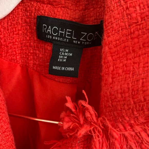 Rachel Zoe Red Tweed Open Jacket Gold Buttons - Picture 5 of 6